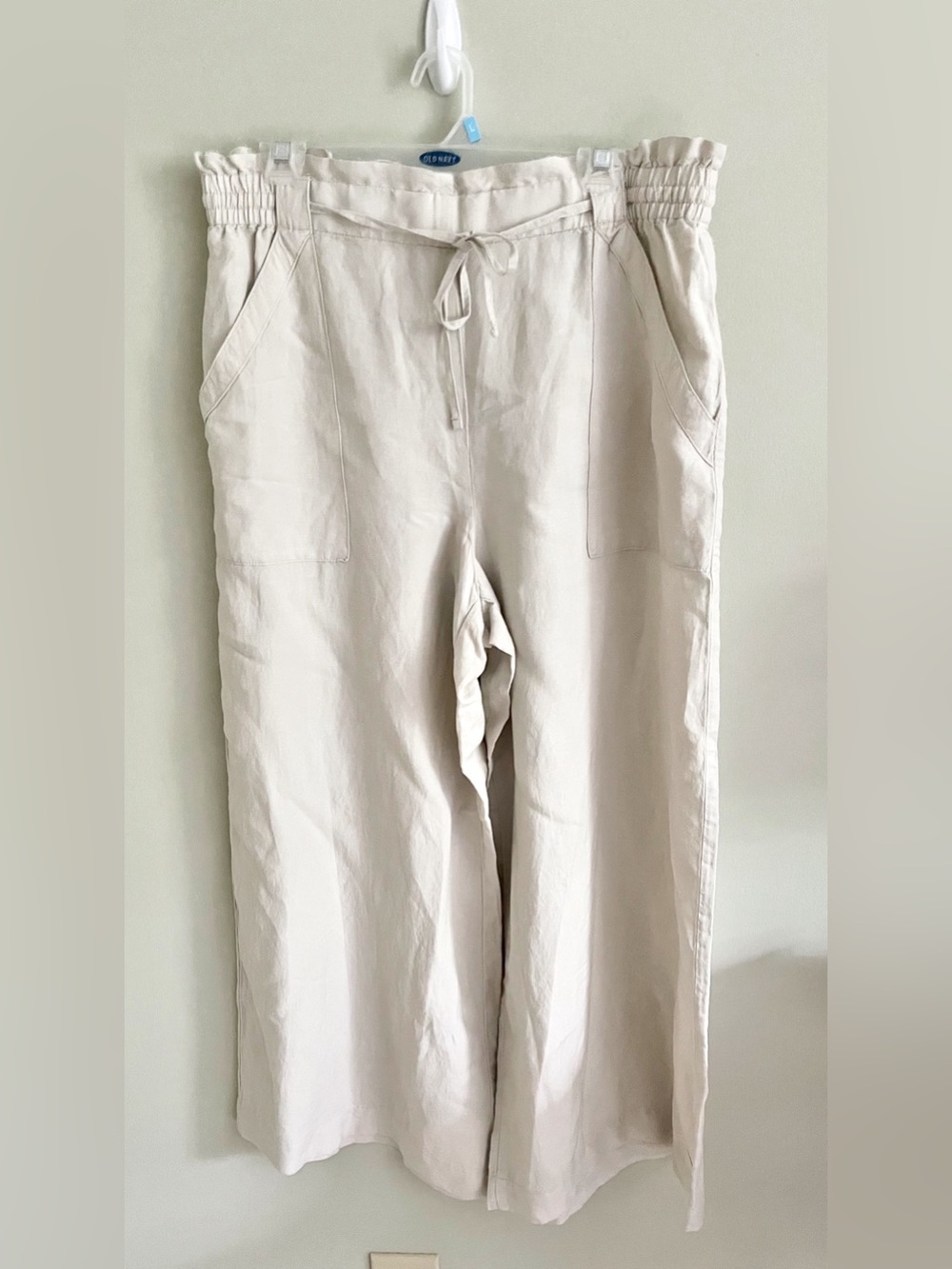 Loft light sand color linen blend drawstring pull on pants sz L